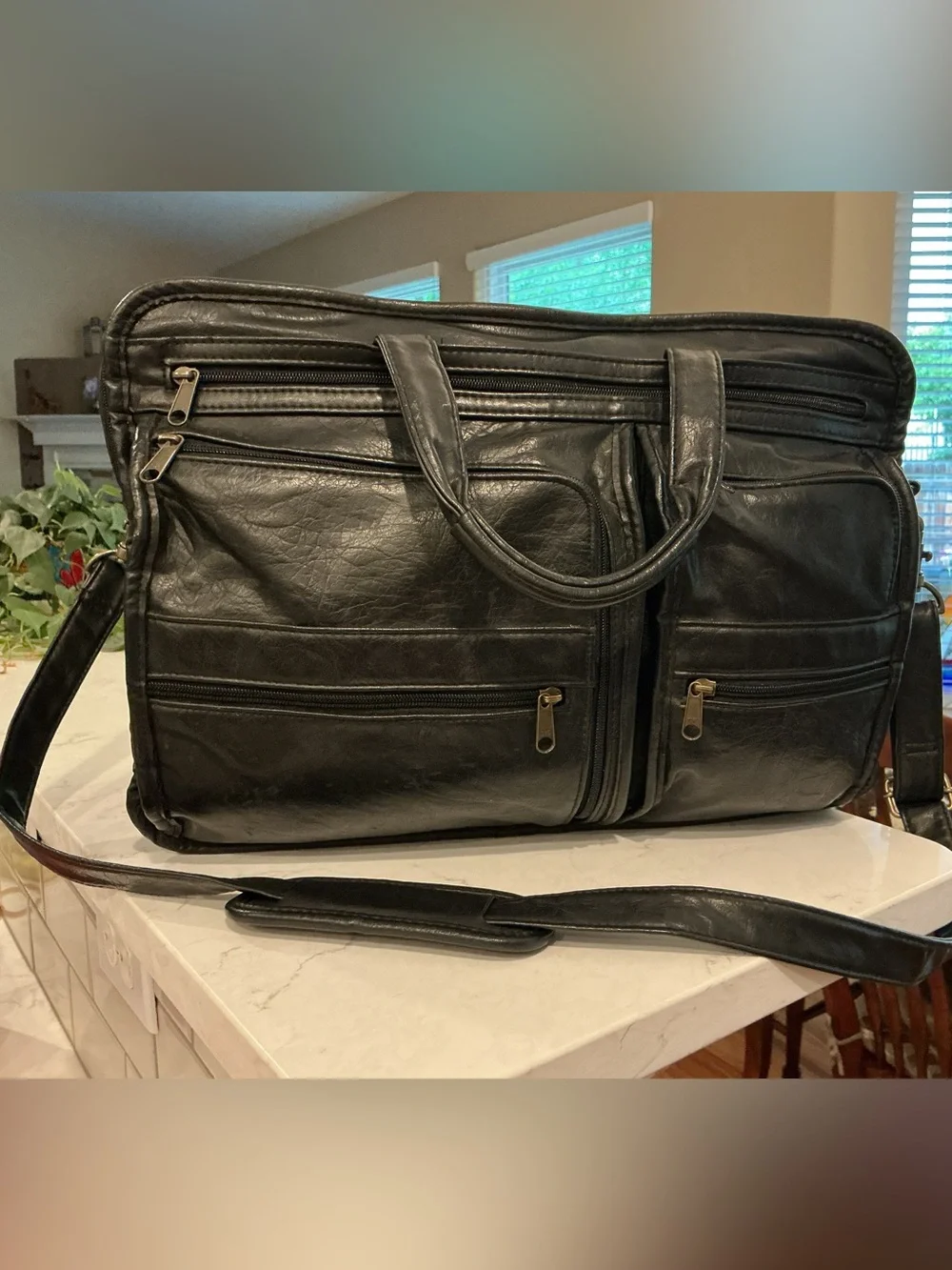 Vintage Monarch Multi-Pocket Black Briefcase Messenger Bag 16”x 11” expandable